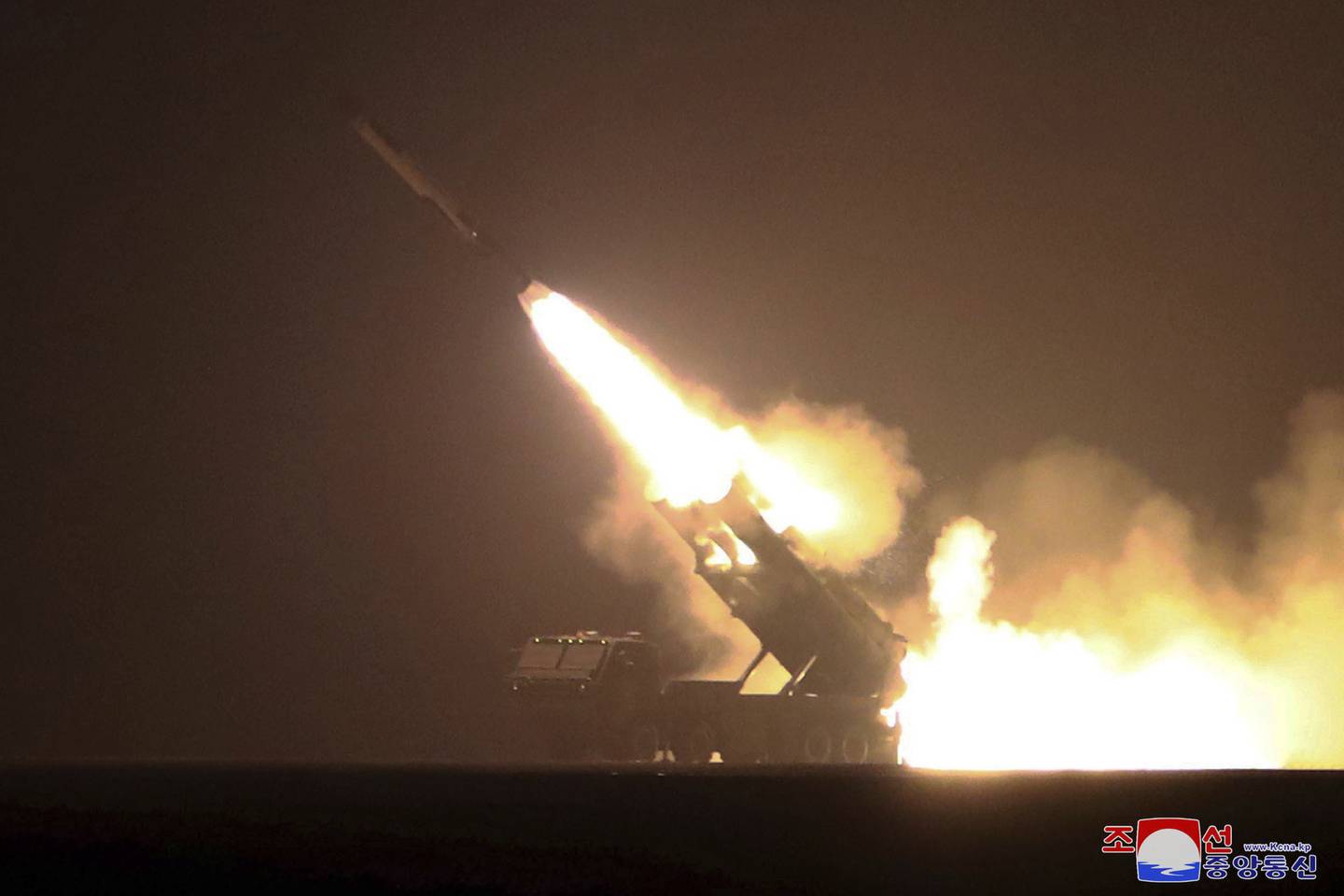 This photo provided by the North Korean government shows what it says is a launching drill of a cruise missile at an undisclosed location  in North Korea on early Thursday, Feb. 23, 2023.