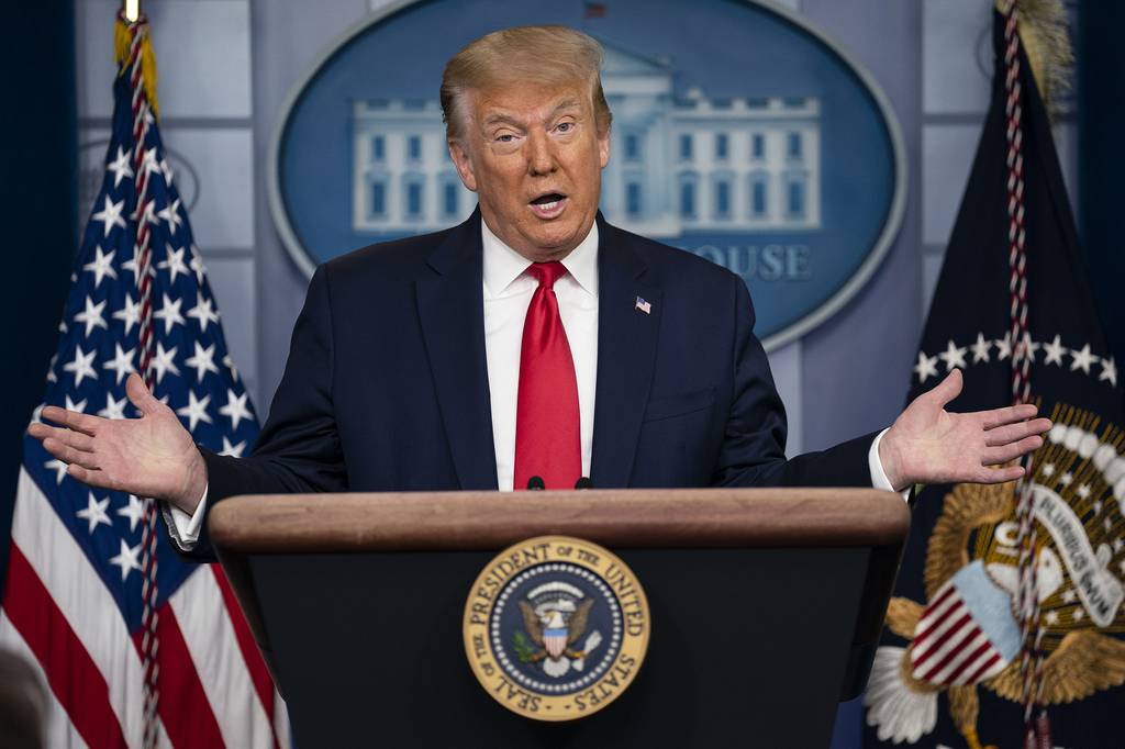 President Donald Trump speaks during a news briefing at the White House on July 2, 2020, in Washington.