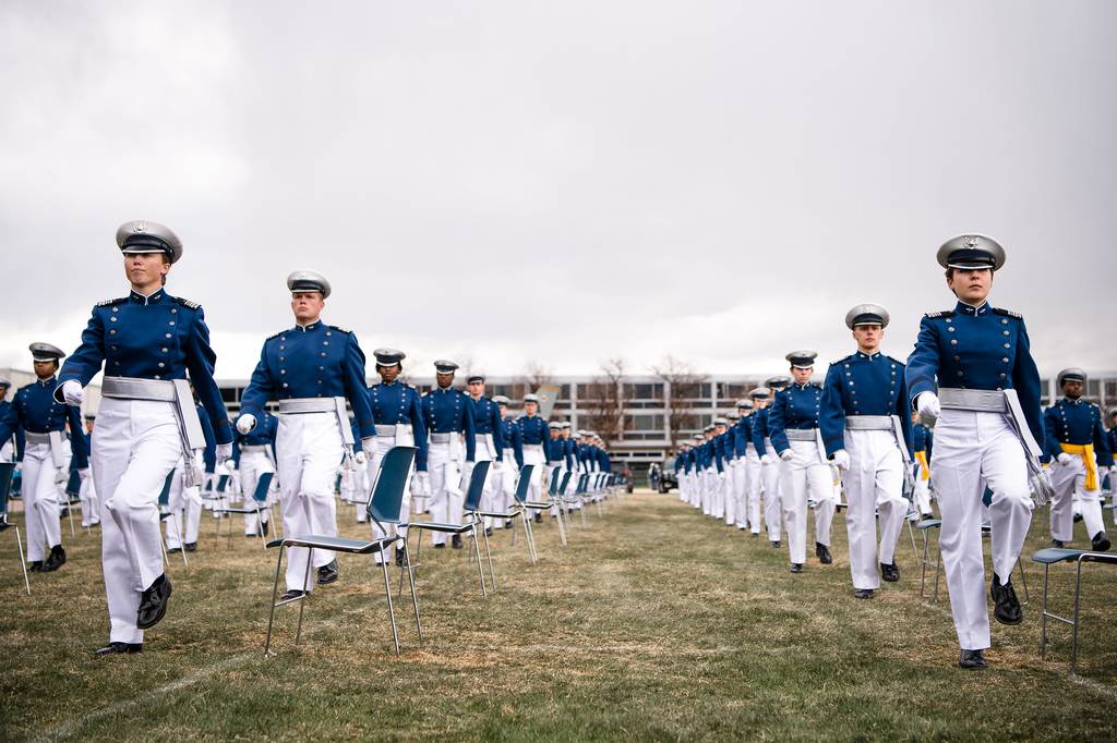 Cadets bound for the Space Force participate in the U.S. Air Force Academy's graduation ceremony on April 18, 2020. (Air Force Falcons Twitter)