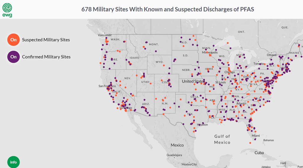 Here’s the latest count of suspected bases with toxic “forever