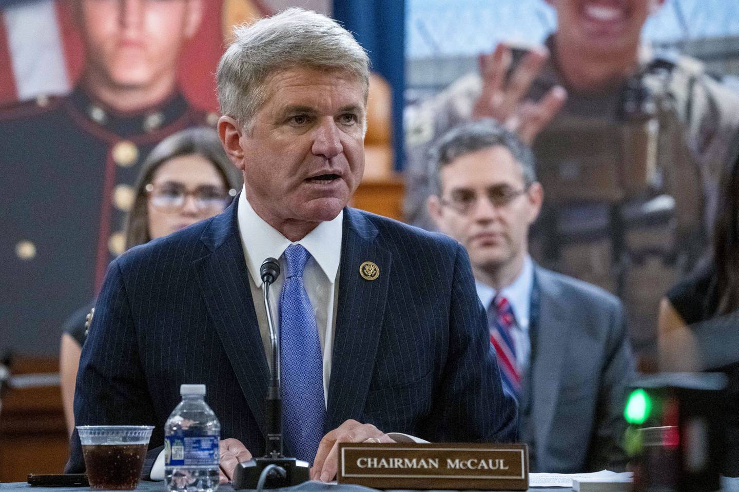 Foreign Affairs Committee Chairman Michael McCaul, R-Texas, speaks during a discussion about the terrorist attack at Hamid Karzai International Airport's Abbey Gate during a House Foreign Affairs Committee roundtable, on Capitol Hill, Tuesday, Aug. 29, 2023, in Washington.