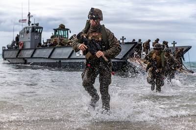 U.S. Marines conduct a simulated amphibious assault of exercise during Talisman Sabre 19 in Bowen, Australia, July 22, 2019.
