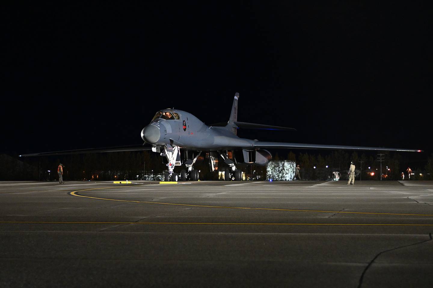 A B-1 Lancer arrives at Eielson Air Force Base, Alaska, Sept. 10, 2020, in support of a Bomber Task Force mission. The initial mission flew in international airspace near Wrangel Island and the New Siberian Islands off the Russian coast.