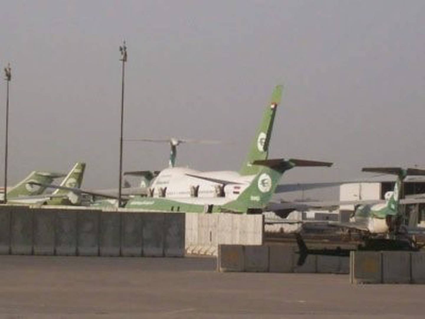 Aircraft parked next to Sadam’s own 747 and other aircraft.