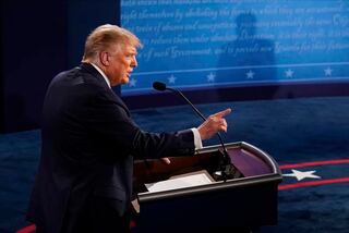 President Donald Trump makes a point during the first presidential debate against Democratic presidential candidate former Vice President Joe Biden, Tuesday, Sept. 29, 2020, at Case Western University and Cleveland Clinic, in Cleveland.