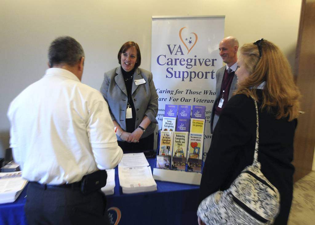 Veterans and veteran organizations learn about the services available from the VA at the VA Services Showcase in Arlington, Va., in 2014