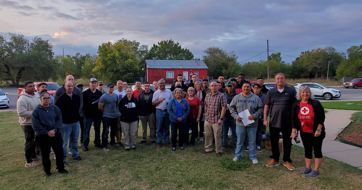 A group of volunteers gather to support the homeless veteran count in the Lawton-Fort Sill area in Oklahoma in 2021.