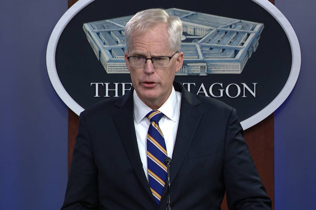 In this Nov. 17, 2020, image taken from a video, Acting Defense Secretary Christopher Miller speaks at the Pentagon in Washington.
